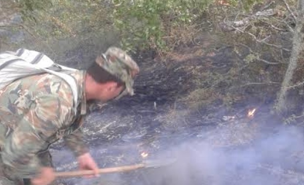 Военнослужещи от Сухопътните войски гасят пожар край с. Драма, Ямболско