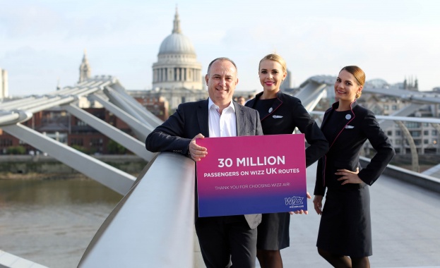Wizz Air празнува 30 милионния пътник по линиите си в Обединеното кралство с еднодневна разпродажба*