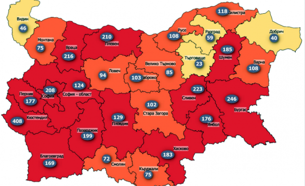 Половин България отново е в червената зона по заболеваемост от
