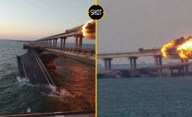 Цистерна с гориво се запали на Кримския мост